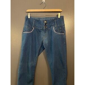 Sexydiva Jeans Womens 13 Blue High Rise Stretch Denim Skinny Pants Pink Trim